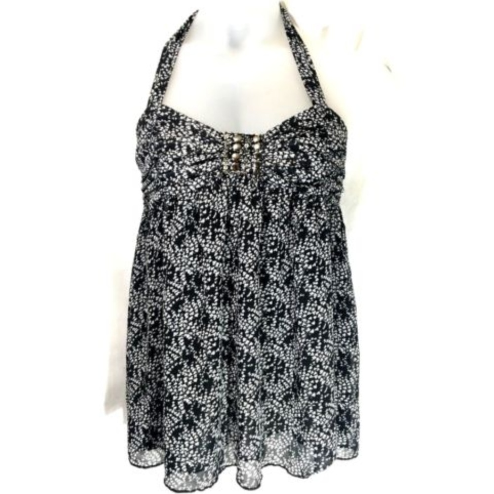Hazel Halter Blouse Size L Black White Side Zip